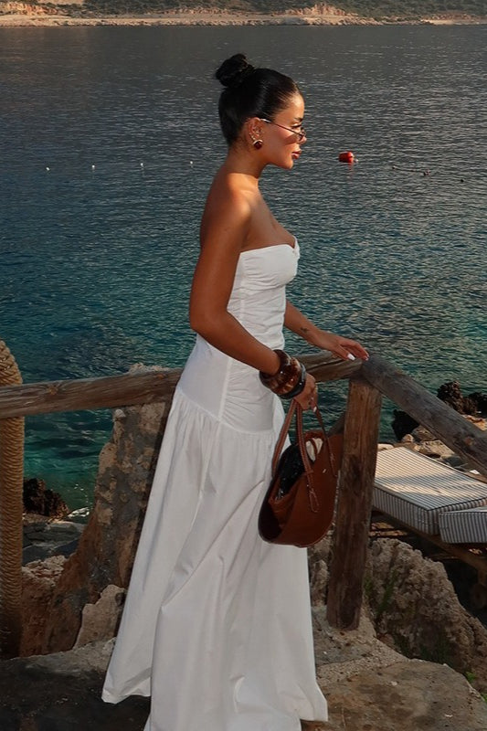 Alluring Hollow Strapless Maxi Vacation Dress