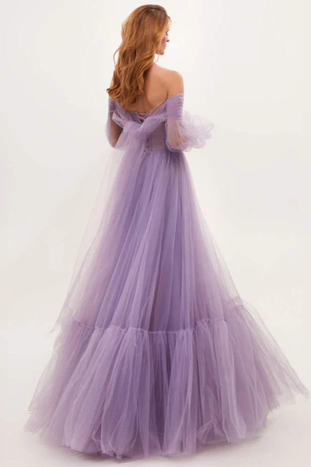 Off Shoulder Mesh Long Sleeved Prom Dress