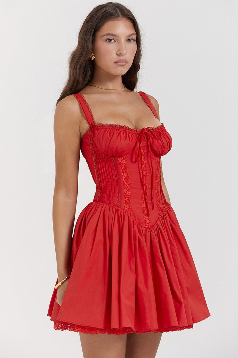 Strap Spaghetti Lace Trim Ballet A Line Sleeveless Mini Dress