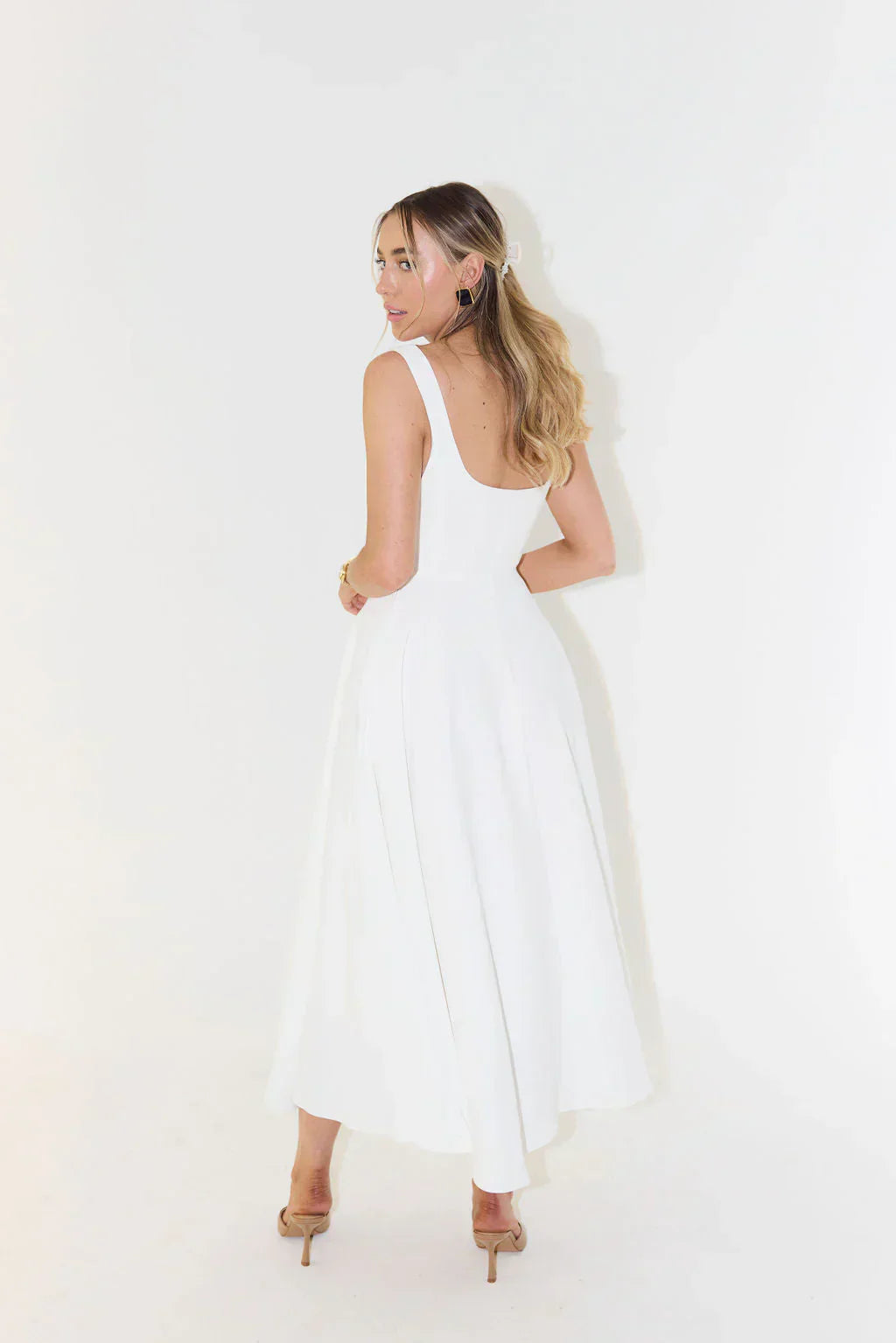 Charm Celeste Square Neck Midi Dress