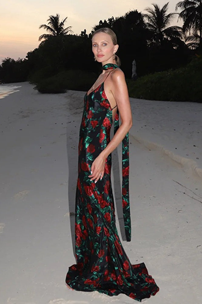 Floral Edition Deep V Backless Maxi Dress