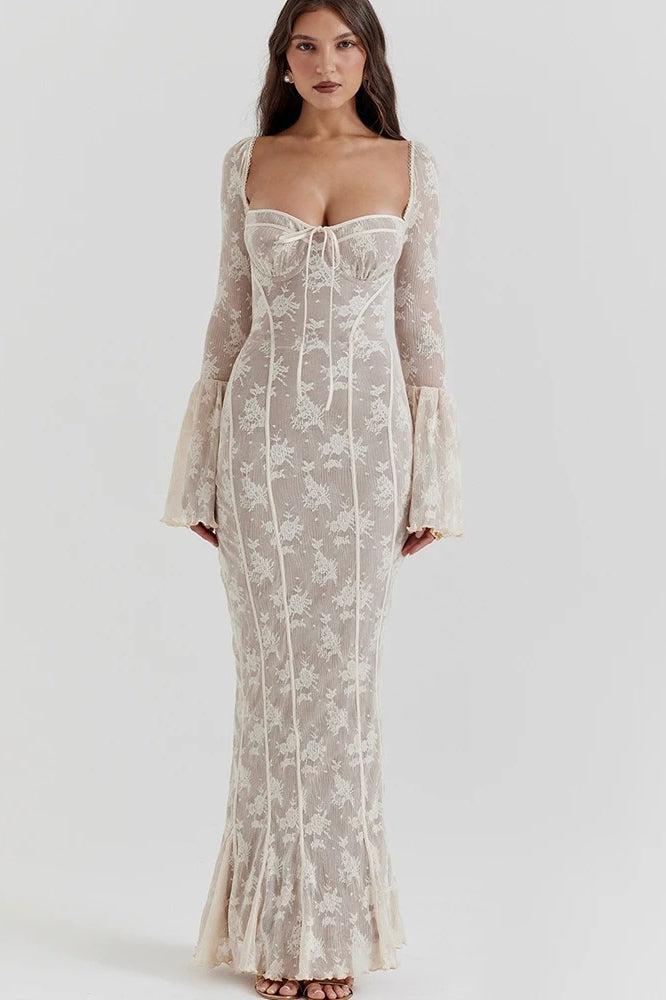 Square Collar Extended Sleeve Maxi Dress