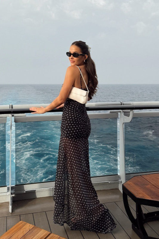 Polka Edition Dot Ruched Lace Mesh Cami Maxi Dress