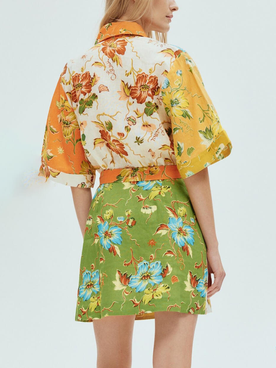 Unique contrasting Flower print mini dress