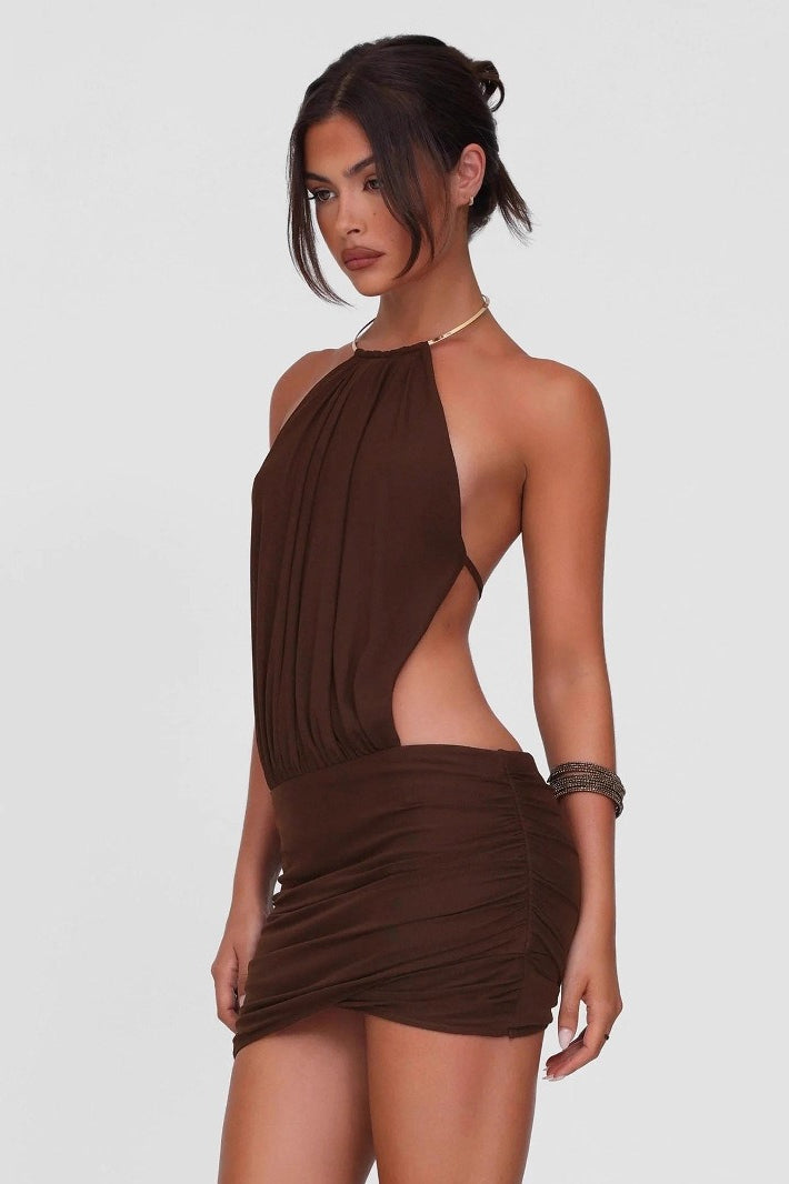Ring Halter Tie Mini Dress