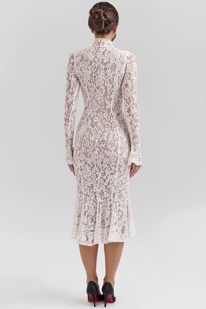 Long Lace Sleeve Midi Dress
