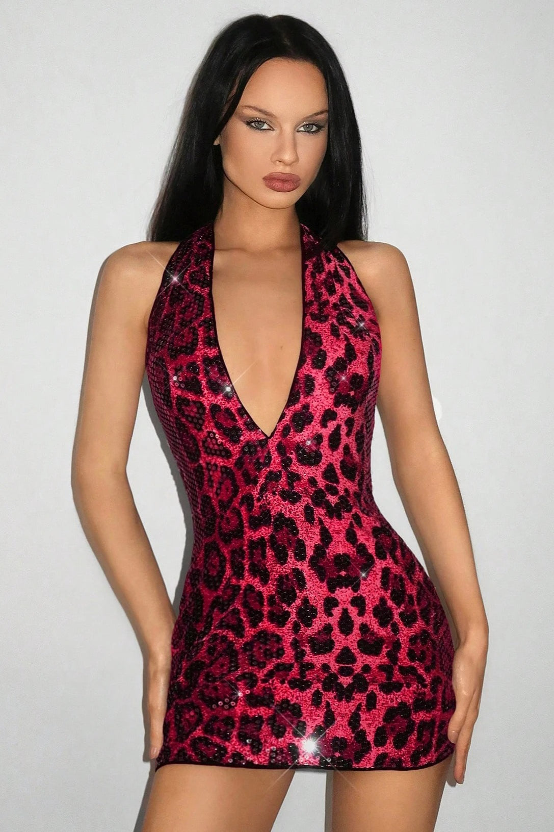 Halter Leopard Bodycon Mini Dress