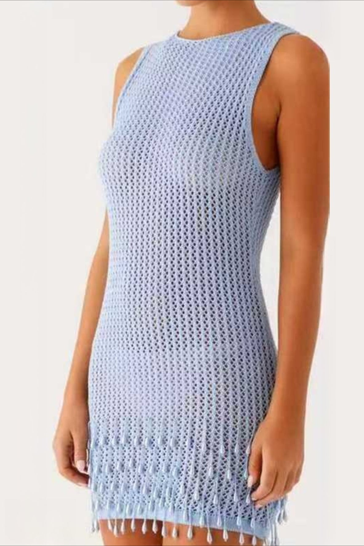 Fringe Beaded Crochet Hollow Vacation Dress