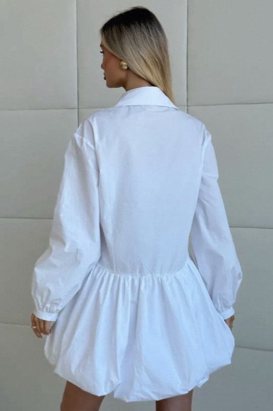 Sleeve Puff Buttoned Mini Dress