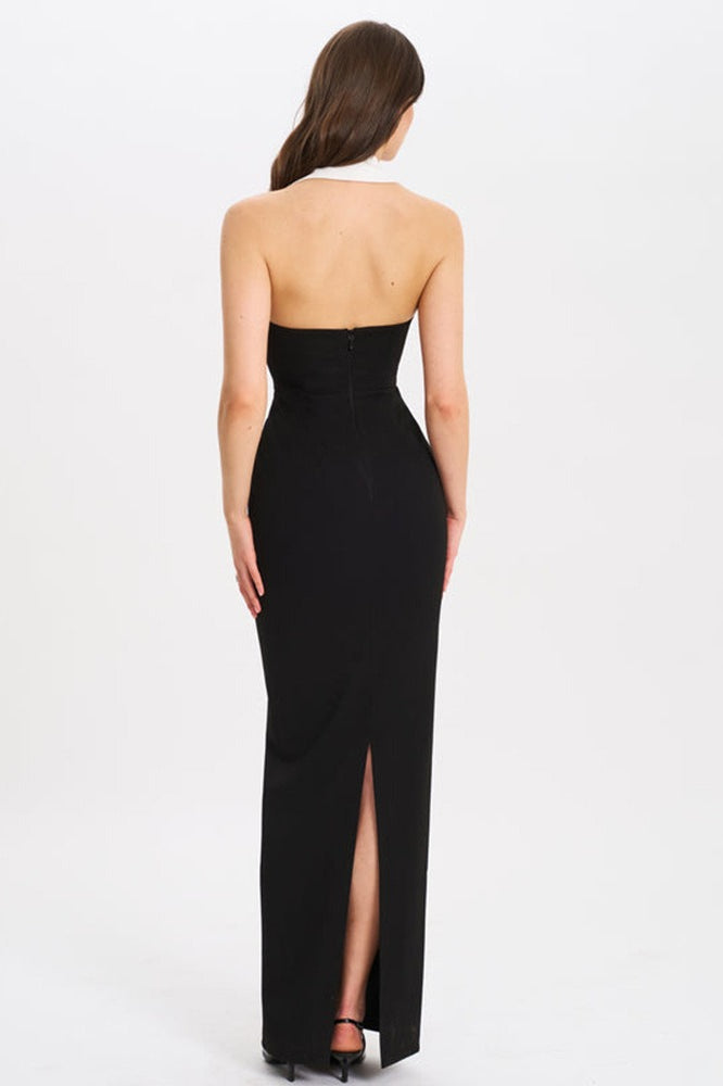 Collared Edition Backless Slit Maxi Dress