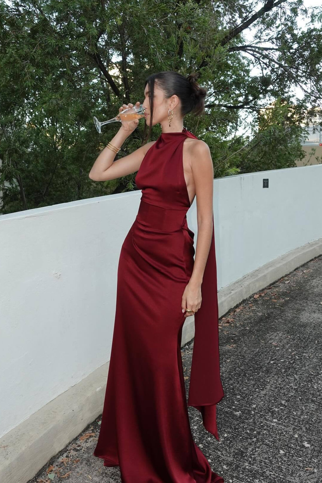 Halter Satin Graceful Solid Color Prom Dress