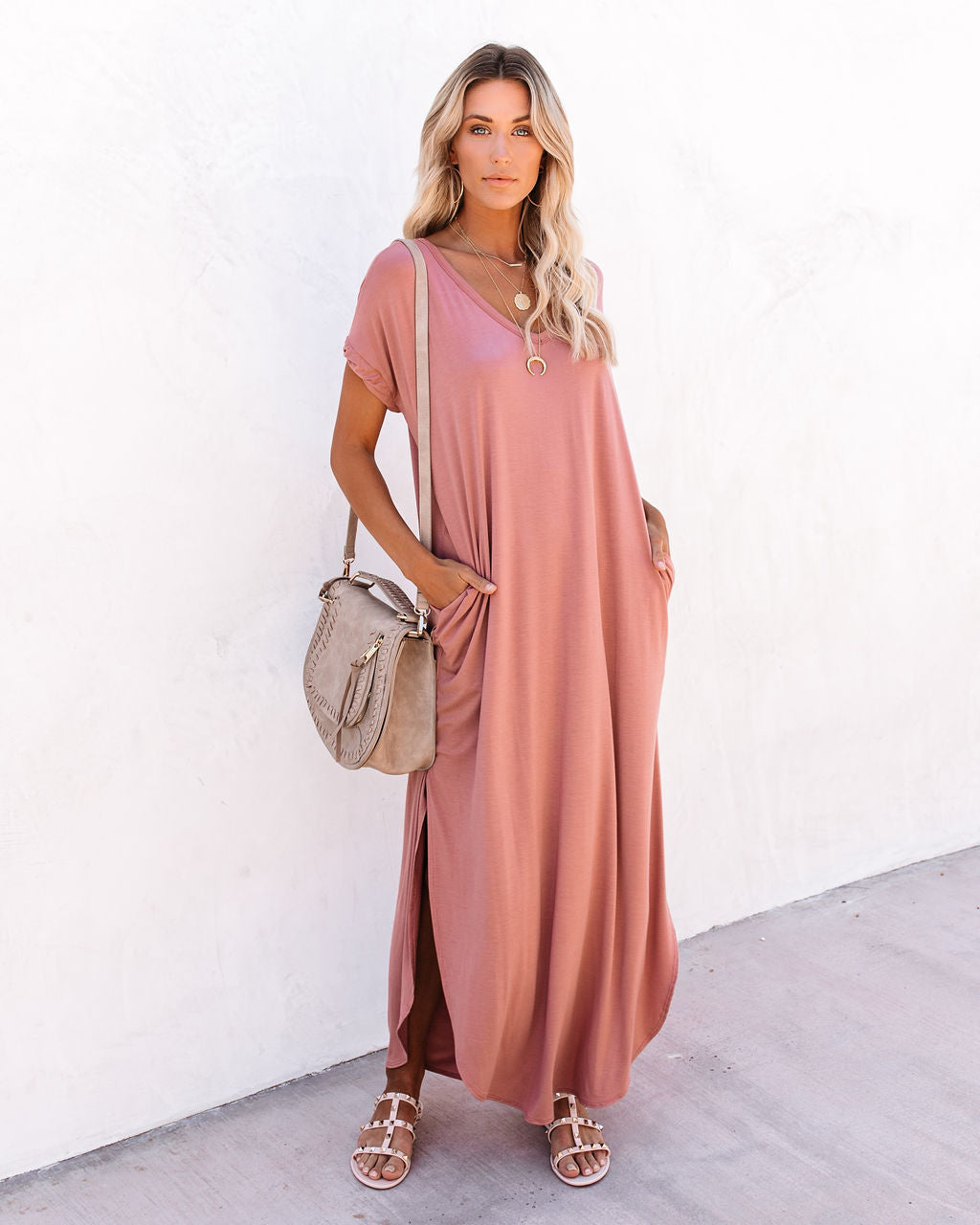 Farmers Market Pocketed Modal Maxi Dress Marsala
