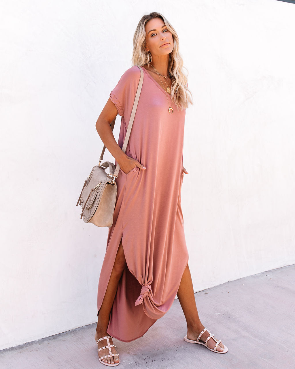 Farmers Market Pocketed Modal Maxi Dress Marsala
