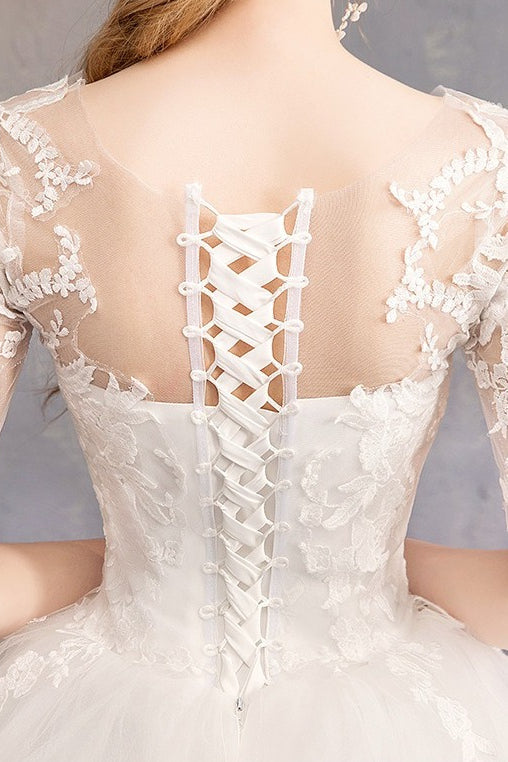 Lace Three Quarter Sleeved Wedding Dress