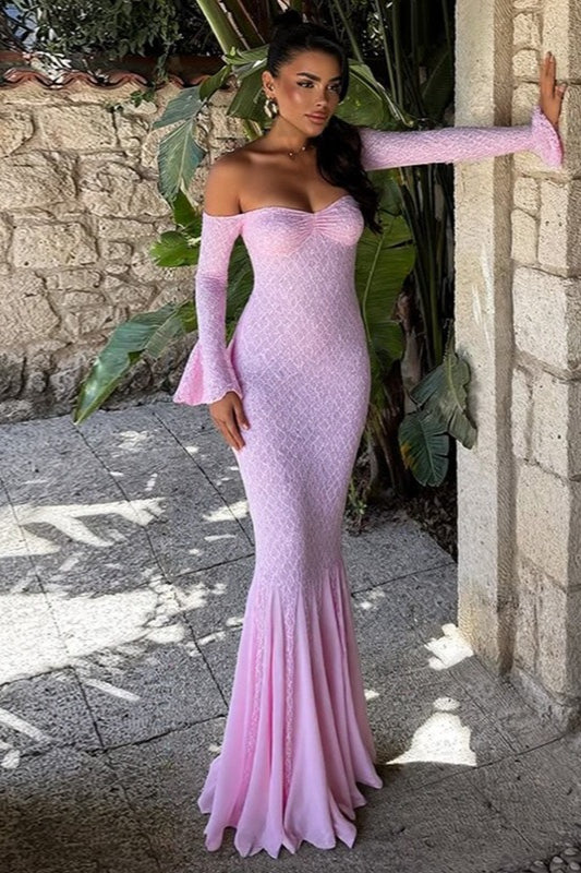 Strapless Lace Sleeved Mermaid Prom Dress