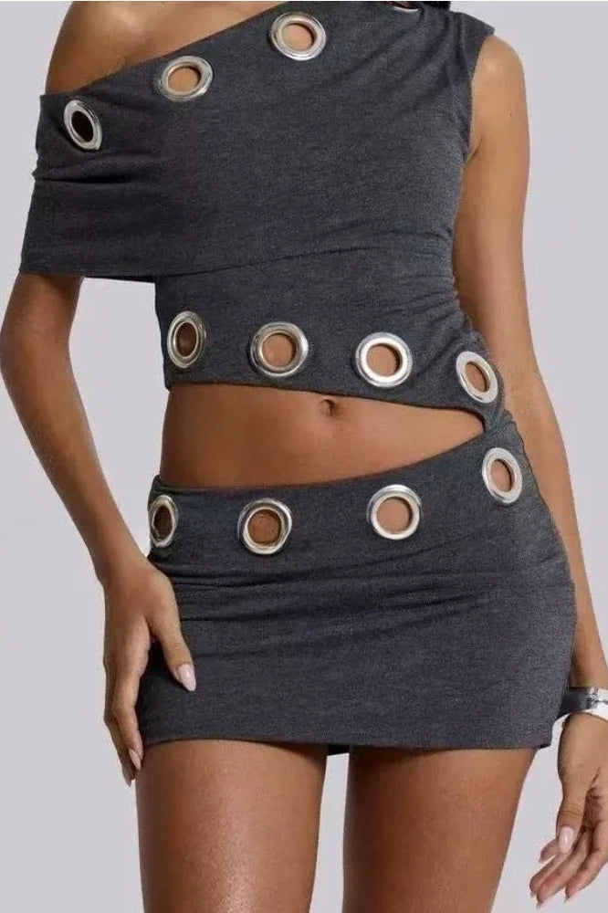 Off Y2K Shoulder Hollow Bodycon Mini Dress