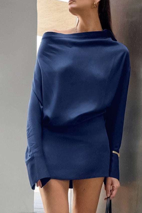 Satin Blue Asymmetric Mini Dress