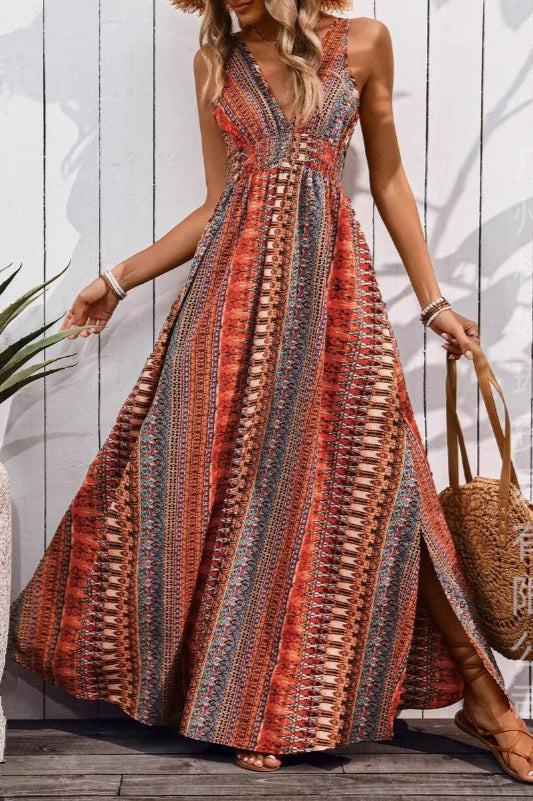 Chic Edition V Neck Maxi Boho Dress