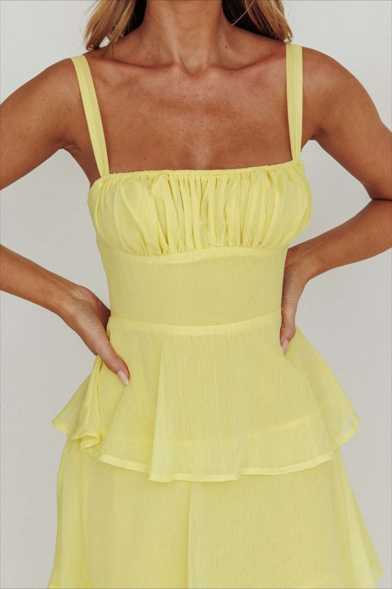 Alluring Backless Halter Tiered Ruched Waist Maxi Prom Dress