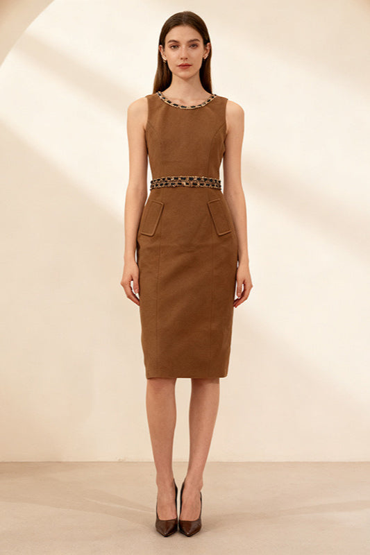 Fur Faux Sleeveless Embellished Midi Dress