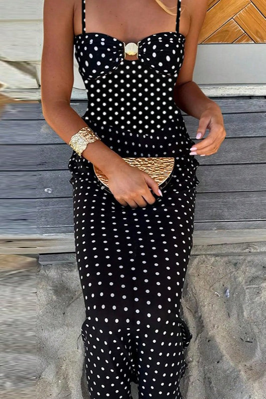 Polka Edition Dot Lace Cami Backless Maxi Dress