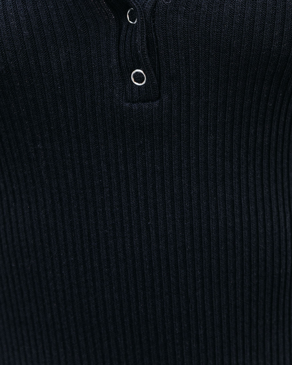 Cotton Flow Ribbed Knit Henley Dress Black
