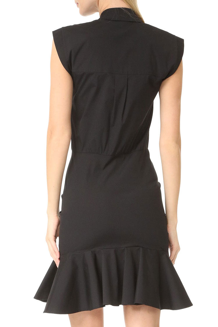 Fishtail Flowy Button Up Sleeveless Ruched Shirt Mini Dress - Black