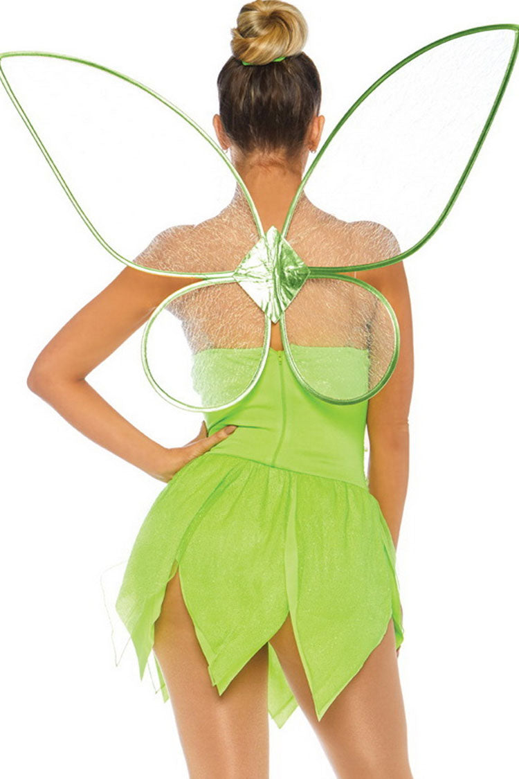 Fairy Forest Elf Cosplay Wing Petal Hem Halloween Party Mini Dress - Light Green