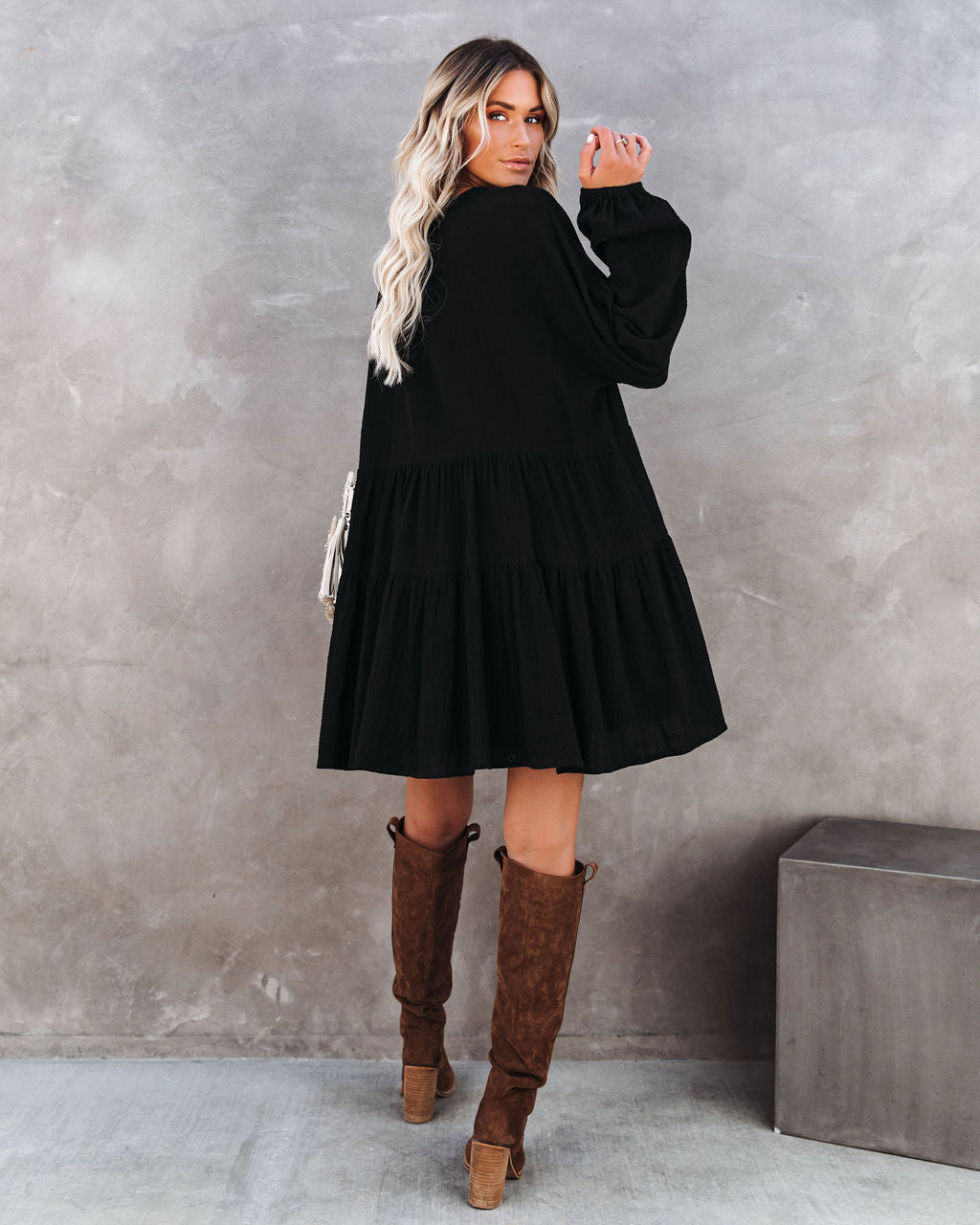 Autumn From To Spring Cotton Babydoll Dress Black