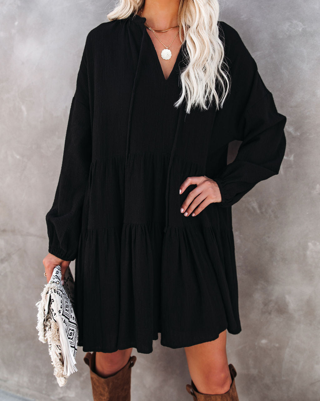 Autumn From To Spring Cotton Babydoll Dress Black