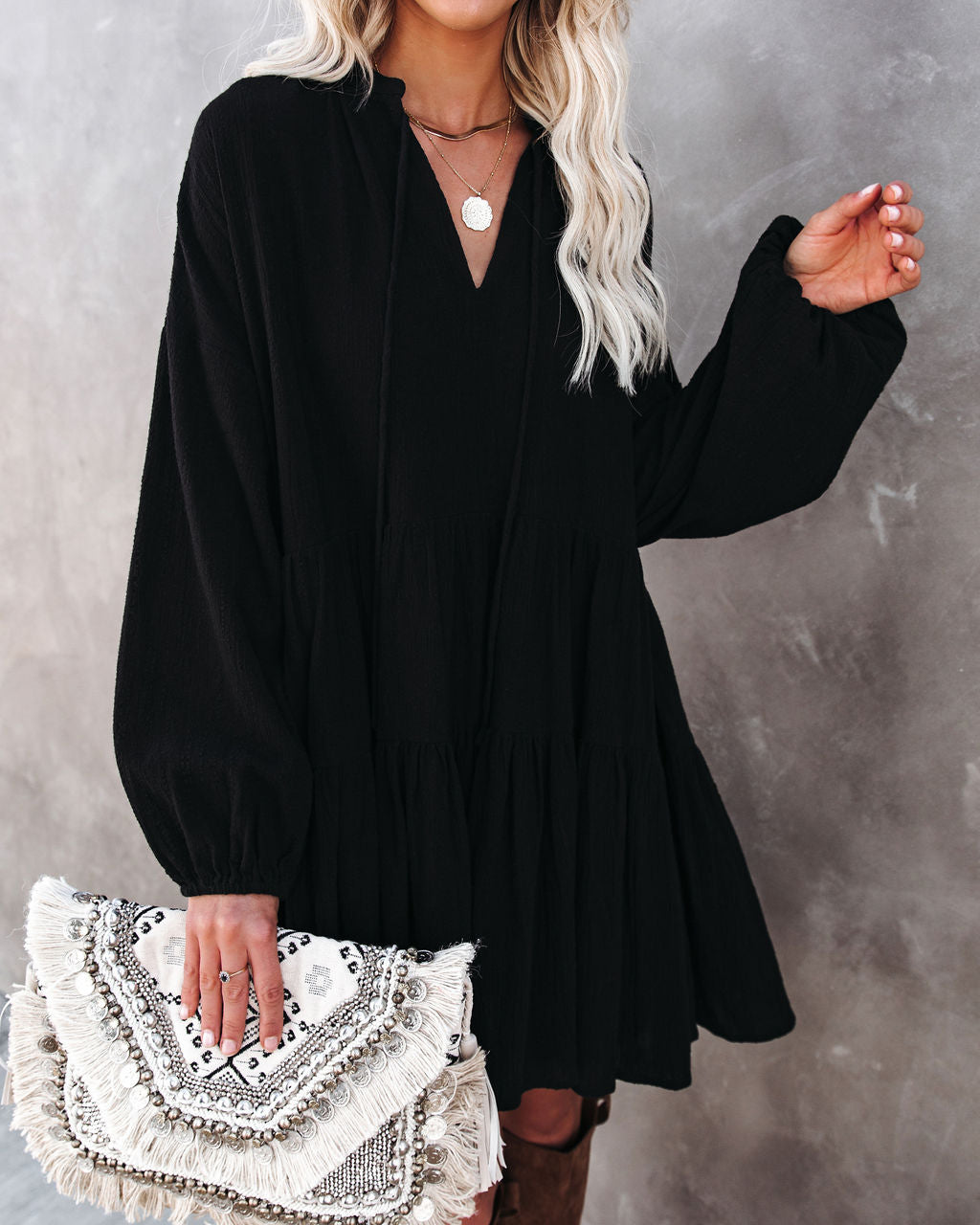 Autumn From To Spring Cotton Babydoll Dress Black