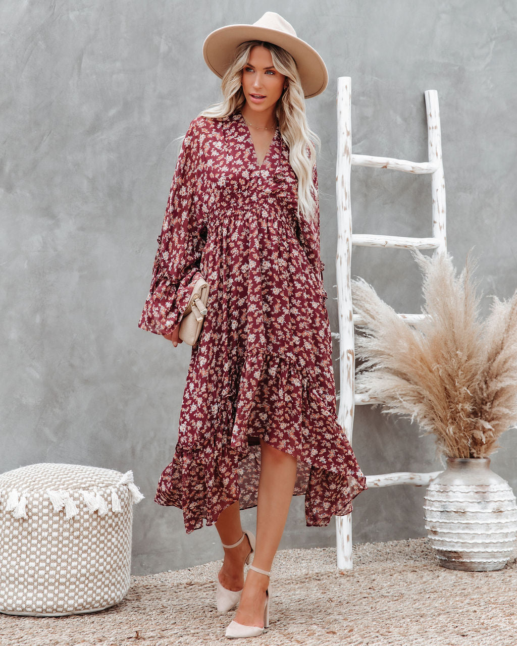 Hailey Flower High Low Midi Dress