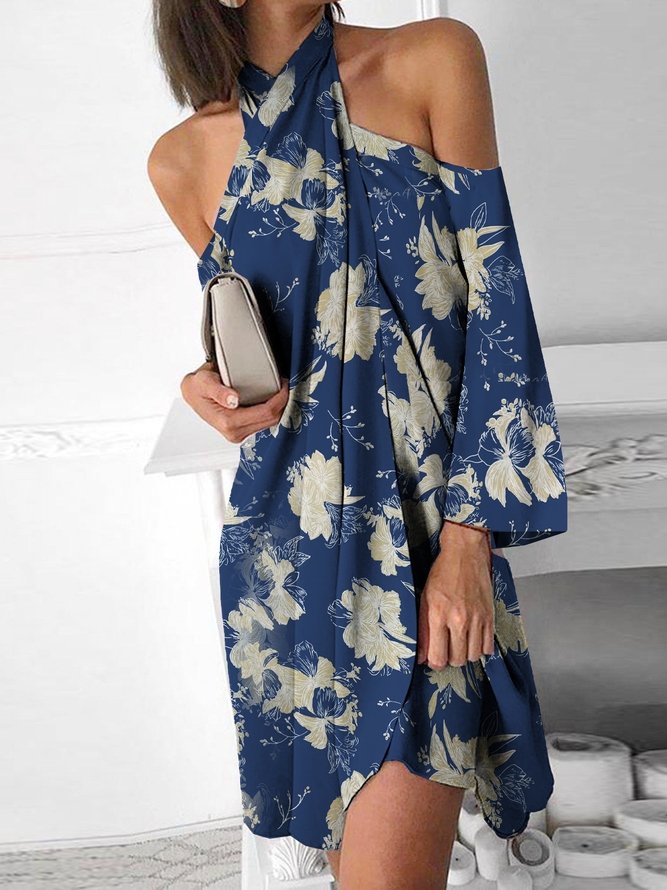 Halter A Line Easygoing Long Sleeve Dresses