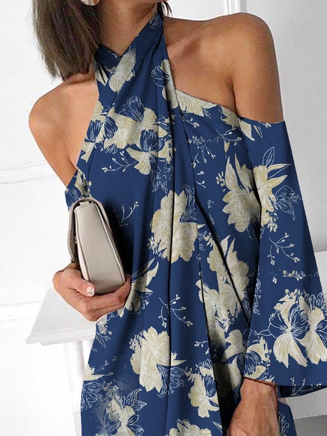 Halter A Line Easygoing Long Sleeve Dresses