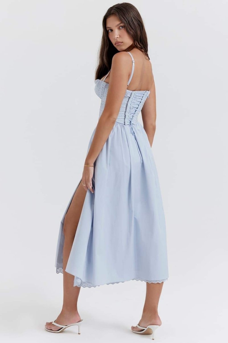 Elevated Clara Embroidered Lace Corset Style Midi Dress Premium Wardrobe Essential