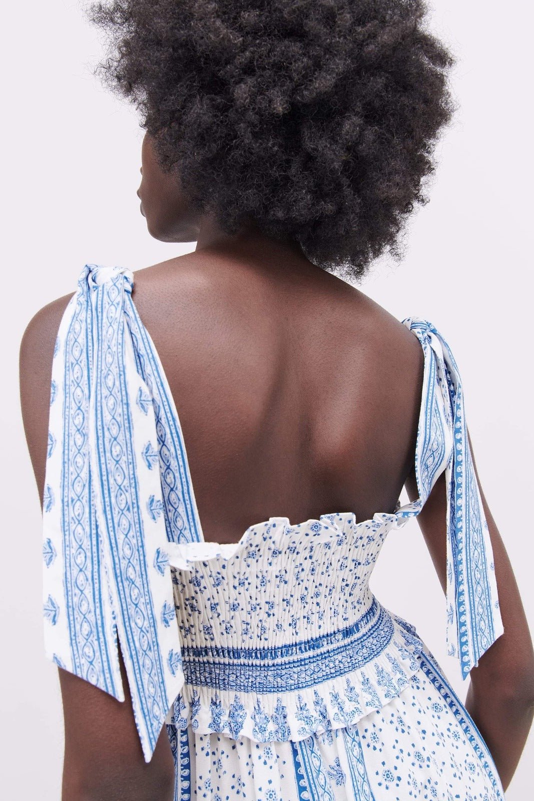 Exclusive Zoe Printed Midi Dress with Gathered Straps Chic Silhouette Collection