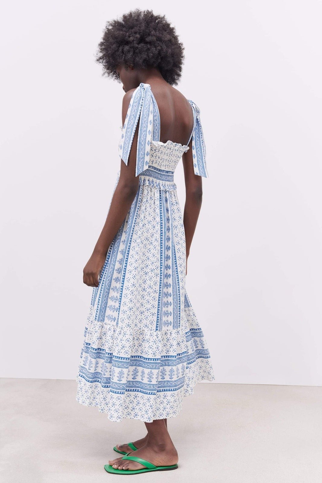 Exclusive Zoe Printed Midi Dress with Gathered Straps Chic Silhouette Collection