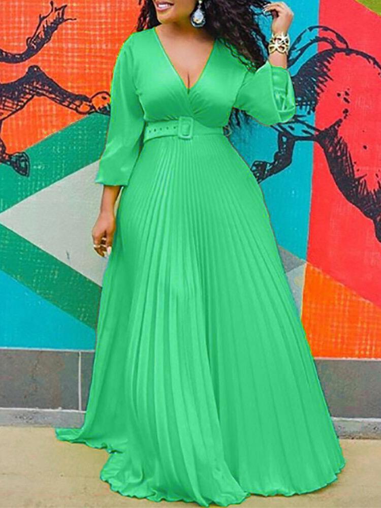 High Waist Slim Solid Chic Long sleeved Long Dress