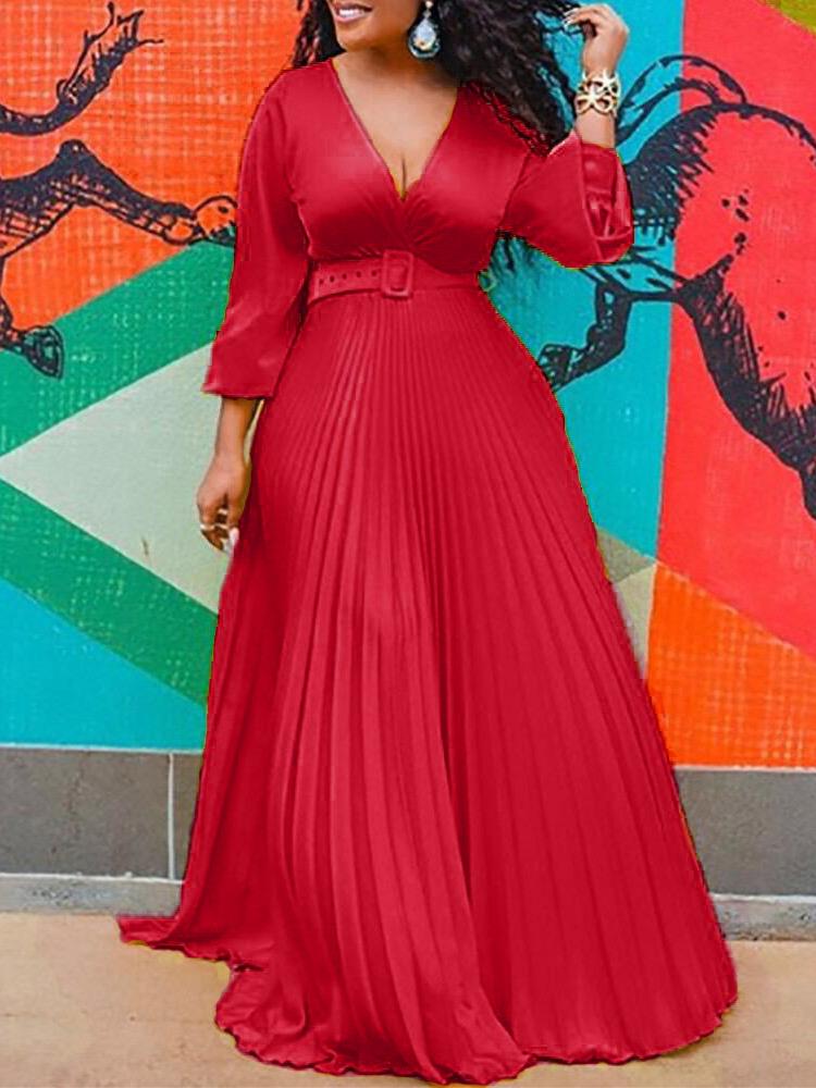 High Waist Slim Solid Chic Long sleeved Long Dress