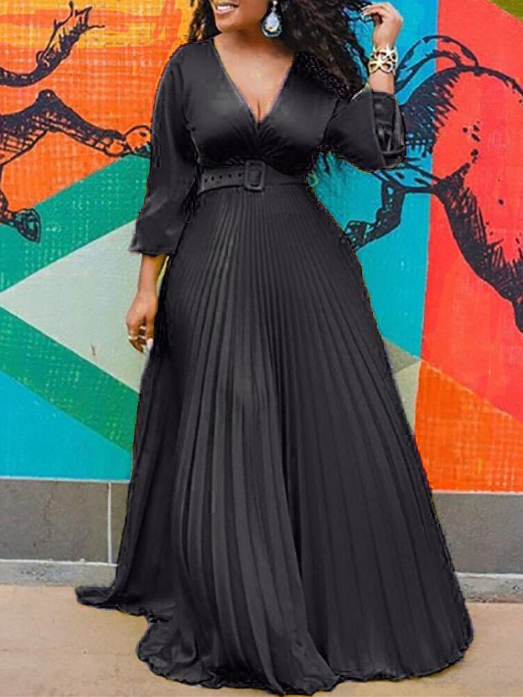 High Waist Slim Solid Chic Long sleeved Long Dress