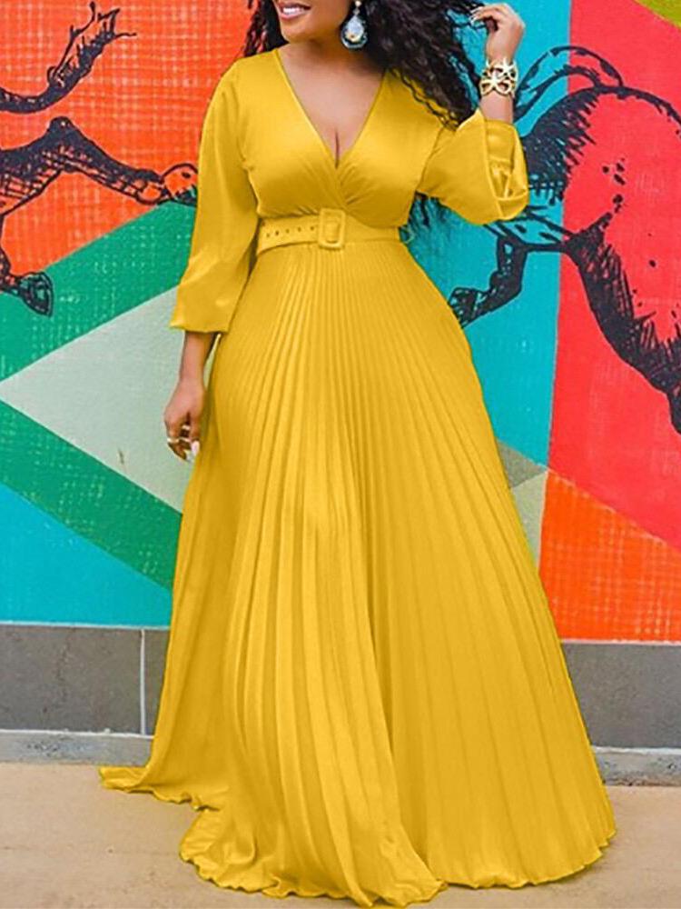 High Waist Slim Solid Chic Long sleeved Long Dress