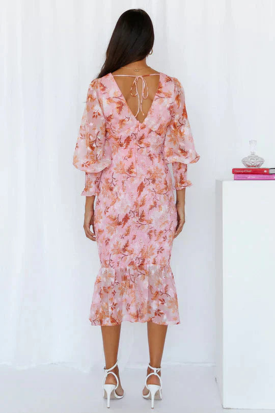 | Nevara Midi Dress With Flower Print