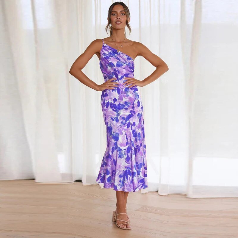 Zoraida Graceful Asymmetrical Floral Print Maxi Dress for Women