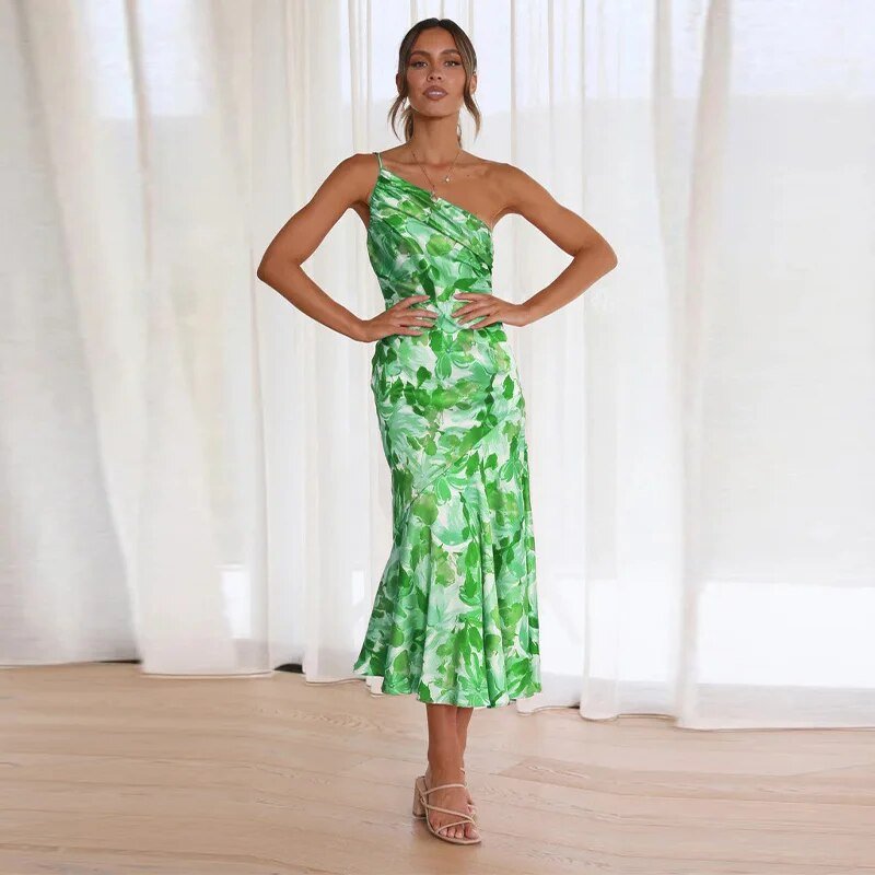 Zoraida Graceful Asymmetrical Floral Print Maxi Dress for Women