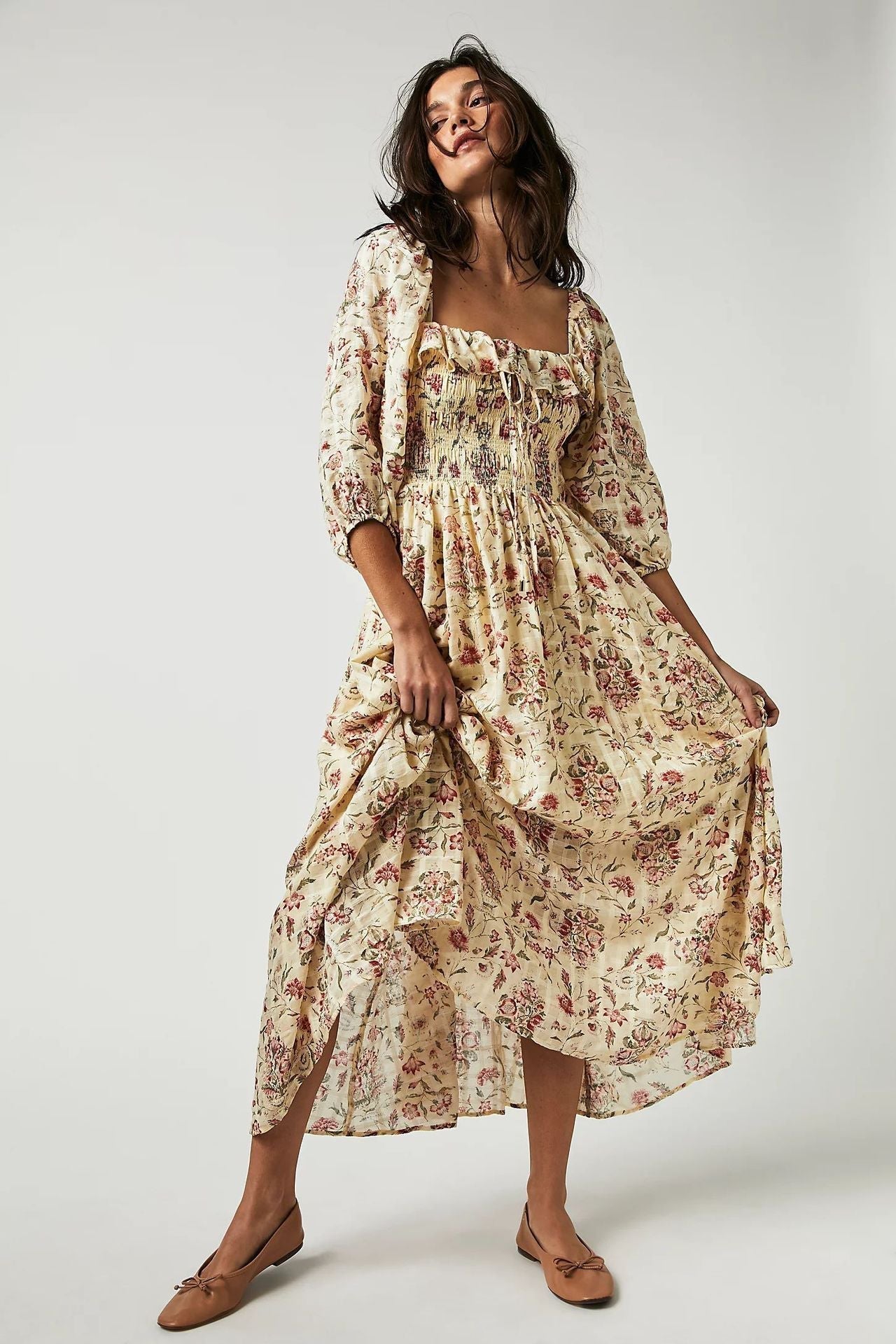 Exclusive Ariadna Printed Midi Dress with Ruched Bodice and Ruffles Statement Occasion Edit
