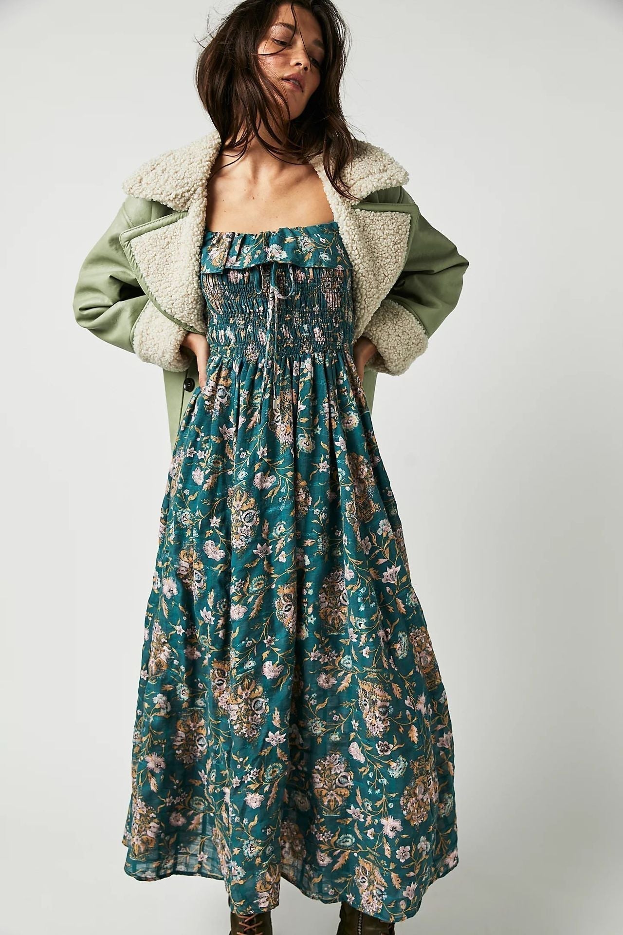 Exclusive Ariadna Printed Midi Dress with Ruched Bodice and Ruffles Statement Occasion Edit