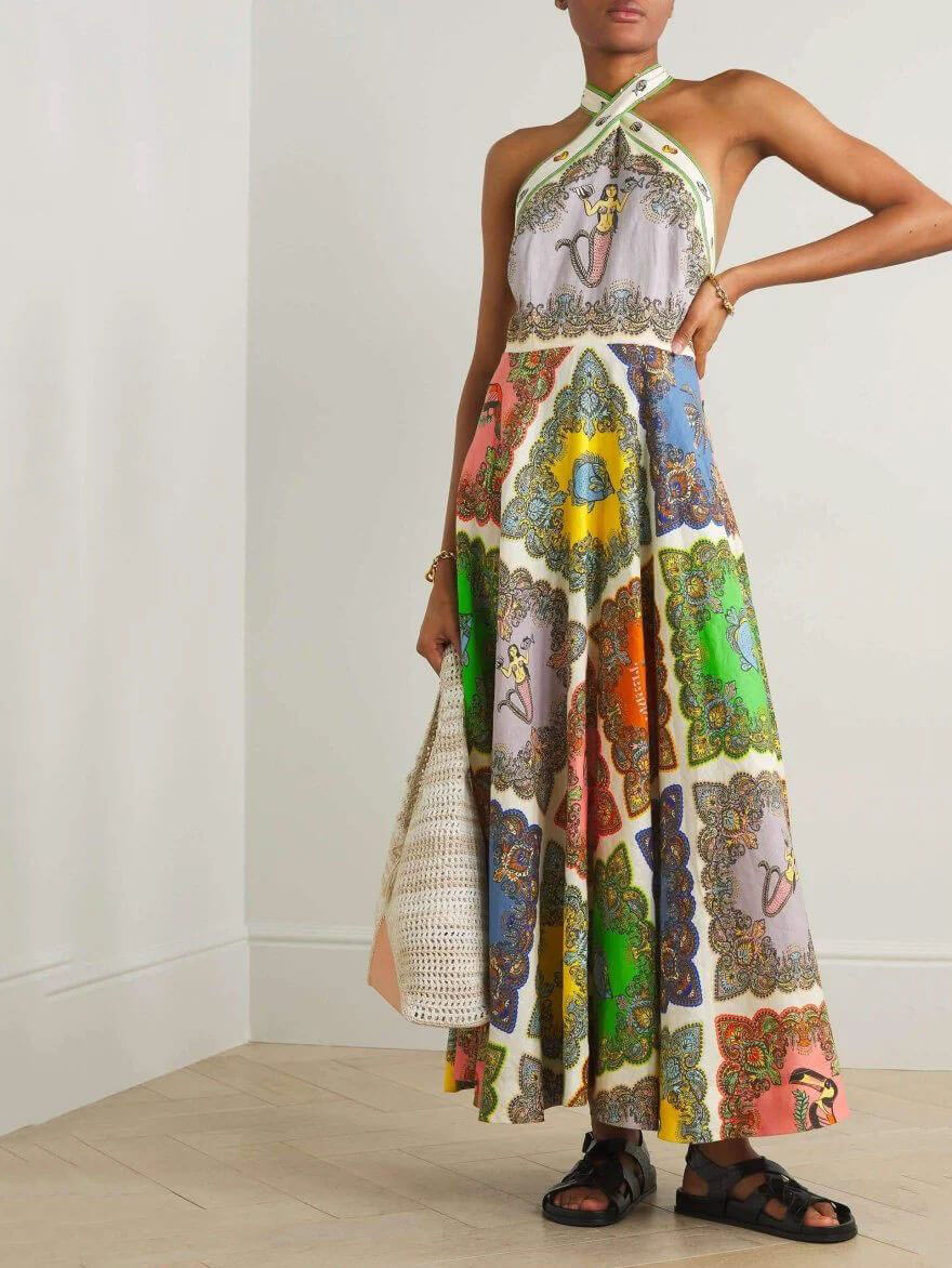 Paisley Satin Bloom Midi Dress