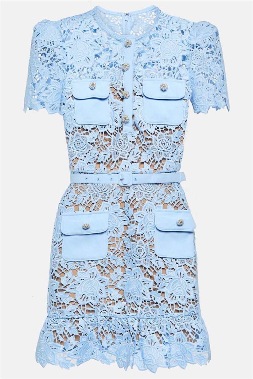 Noelia Aesthetic Lace Mini Dress with Flower Embroidery Statement Occasion Edit