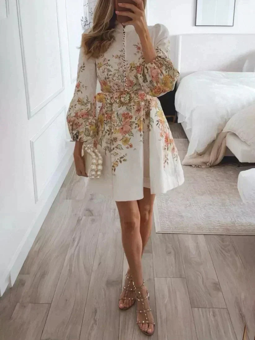 Statement Teodora Printed Mini Dress with Button Placket Evening Wear Edit