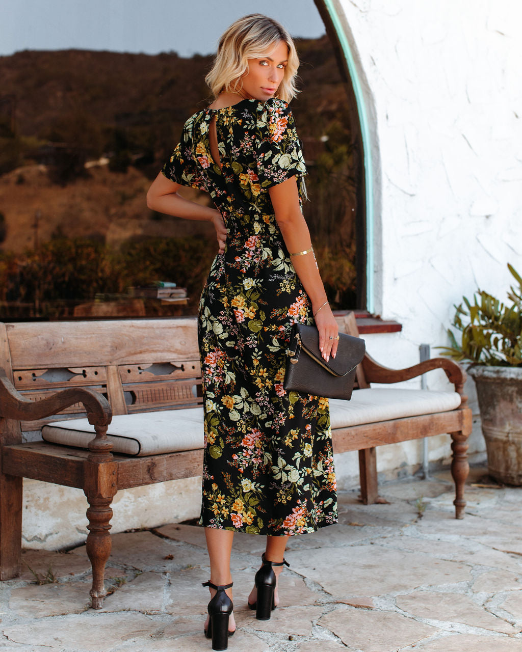 Jaune Bloom Slit Midi Dress